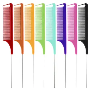 Atacado Metal Resistente Ao Calor ABS Logotipo Personalizado De Fibra De Carbono Parting Colorido Rat Tail Comb