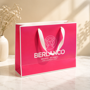 Bolsa de Regalo de Papel Rosa con Logotipo Personalizado, Bolsa de Compras con Asa de Listón para Boutique de Ropa y Comercio Minorista - Product Image 4