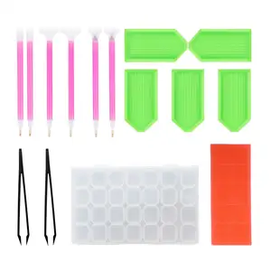 Kit de ferramentas para brocas com ponto de pintura 5D diamante, acessórios para bordado de diamantes e ponto cruz com 28 grades, caixa de armazenamento de venda imperdível