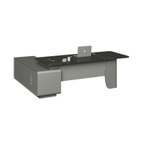 Bureau de direction Boss avec surface en bois grainé, bord arrondi, armoire latérale de rangement, table de luxe pour bureau d'entreprise, salle du PDG