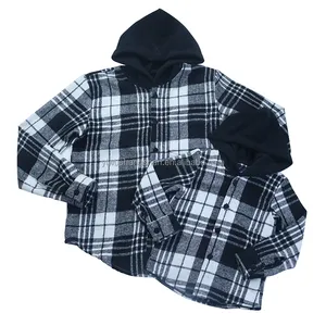 Wholesale Mommy and Me Autumn Long Sleeve Hooded Tartan Shirts Kids Boys and Women Fuzzy Flannel Scotland Plaid Warm Jackets