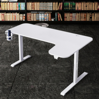 Bureau de jeu PC en métal en forme de L, grand format, design moderne Spirit, avec éclairage LED, surface en fibre de carbone, design extensible, crochet pour casque et porte-gobelet