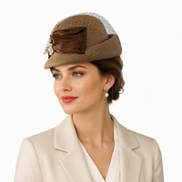 Nouveau chapeau béret élégant pour femme en 100 % laine, collection automne-hiver 2027, style britannique, avec voile en résille et fleurs