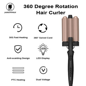 Rizador de pelo giratorio LED de 3 barriles de cerámica profesional <span class=keywords><strong>con</strong></span> calentador PTC 3 Ajustes de temperatura y calentamiento rápido - Product Image 2