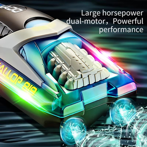 Bateau télécommandé HJ819 lumineux 2,4 GHz 15 km/h, bateau de course à grande vitesse avec lumière LED, bateau de course aquatique extérieur, jouet modèle pour enfants - Product Image 2