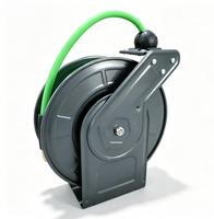 Enrouleur de tuyau d'arrosage auto-rétractable en acier robuste, noir, à fixation murale, pour eau et air, 50 pieds 3/8'' et 100 pieds 1/4''