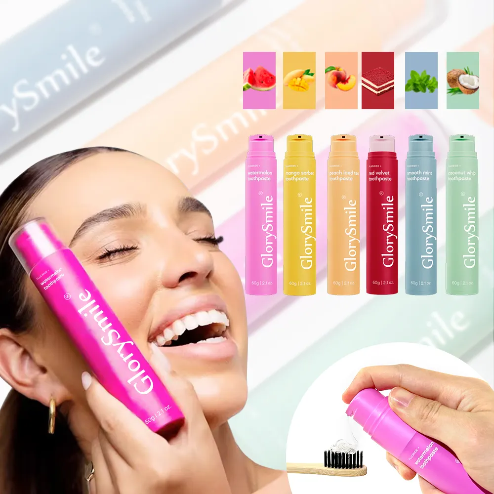 Glorysmile Premium doldurulabilir diş macunu tüpü Vegan meyve aromalı Glister diş macunu özel etiket