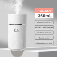 Humidificateur USB portable mini 360 ml silencieux pour voiture et bureau avec veilleuse
