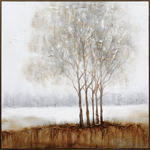 Dipinto a Olio Paesaggistico Texturizzato Tonalità Neutre Scenari <span class=keywords><strong>Invernali</strong></span> Alberi Nebbosi per Arredamento Casa Quadri di Nature Morte - Product Image 3