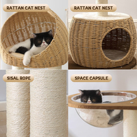 Arbre à chat moderne de luxe en bois, avec condo, griffoir en corde de sisal et espace capsule