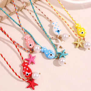 Collares de Perlas con Forma de Pez Go2boho para Niños, Collar de Cuerda Trenzada Colorida, Joyería de Playa - Product Image 4