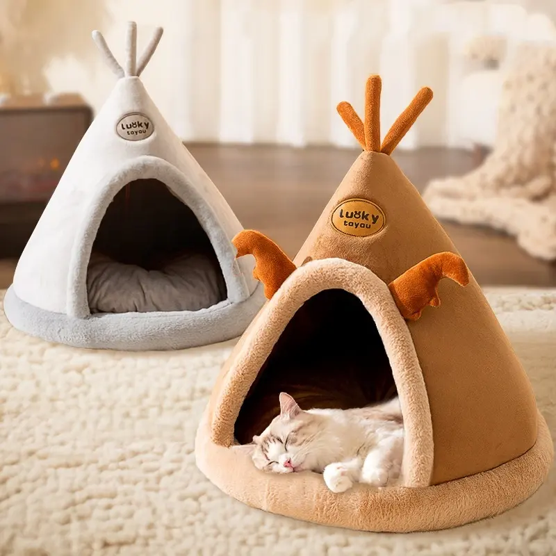 Kandang hewan peliharaan dalam ruangan dapat dilipat Natal, Tempat tidur anjing dan kucing hangat