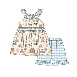 Preventa MOQ 5, Ropa Infantil de Verano para Niñas con Estampado de Animales de Granja, Moda Infantil, Algodón Orgánico Suave, Venta al por Mayor - Product Image 3