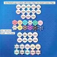 Jetons de poker ABS Coolstar Dice Edge personnalisés en usine, 12 couleurs, imprimés UV, 40 mm, 11,8 g, avec insert en métal pour jeu ou cadeau