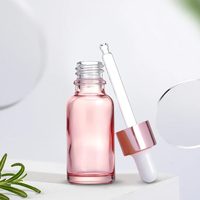 Bouteilles en verre rondes vides de couleur rose pour cosmétiques, soins de la peau, huiles essentielles, sérum, flacons compte-gouttes, emballages en gros