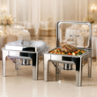 Plat à chafing carré en acier inoxydable, chauffe-plat de buffet au design moderne avec couvercle en verre, fournitures de restauration professionnelles pour hôtels