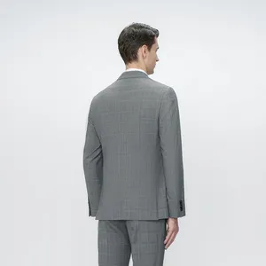 Men Suit 2024 Grey Check Single Slim Fit Breasted Formal Professional Suit Blazer Wedding Men's Business 2 Piece Set For Men