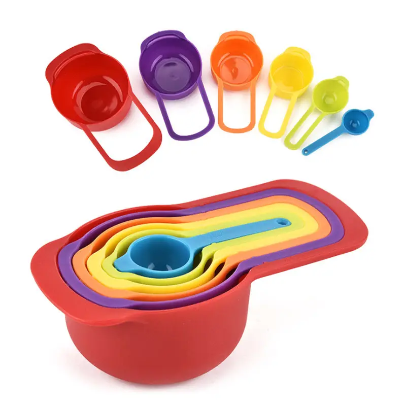 Ensemble de 6 cuillères à mesurer arc-en-ciel, gobelets à mesurer en plastique, cuillère avec échelle pour la cuisson, outils de cuisine