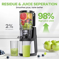 Elektrische Masticating Juicer, hele fruit- en groenten invoeropening, makkelijk schoon te maken, roestvrijstalen ontwerp, 2 bekers capaciteit, huishoudelijk gebruik