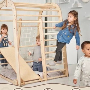 Estructura de juego interior de madera maciza para niños con tobogán y altura ajustable para niños pequeños y niños. - Product Image 4