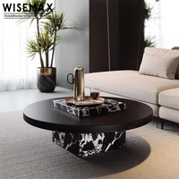 WISEMAX FURNITURE Table basse de salon minimaliste de luxe marbre noir table basse ronde en bois massif pour hôtel maison villa