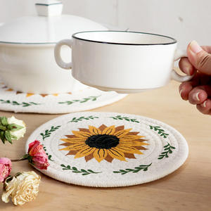 Sunflower Print Woven Placemat Round Heat Insulating <b>Cup</b> <b>Mat</b> Home Use Western Style - Product Image 1