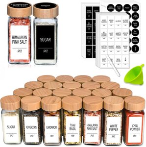 12 pcs 24 Pcs Square Glass Spice Jars with Bamboo Lids, 4 Oz Seasoning Jars with Labels,