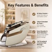 Fauteuil de massage intelligent à commande vocale IA, 135 cm, avec rail SL, zéro gravité, compression chaude et pétrissage pour massage corporel complet à domicile