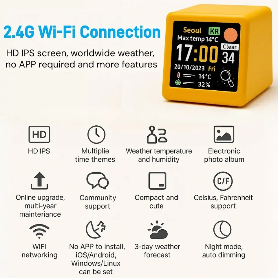 Mini Animated Clock Mini WiFi Animated Weather Smart Clock Multifunctional Meteorological ...