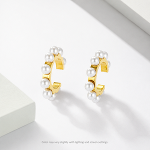 Imitation Pearl Ear Cuffs Stainless Steel 14K Gold Vacuum Plated Small Open <b>C</b> Shape Jewelry with White Pearl Accents - Product Image 1