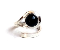 Bague avec pierre ajustable en argent 92.5, pierre noire, Onyx