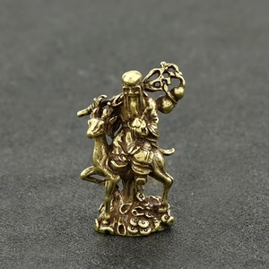 CA661 Estatua Miniatura de Cobre Antigua de Bronce con Diseño de Ciervo Montado Shou <span class=keywords><strong>Xing</strong></span>, Colección <span class=keywords><strong>Fu</strong></span> Lu, Decoración Pura - Product Image 3