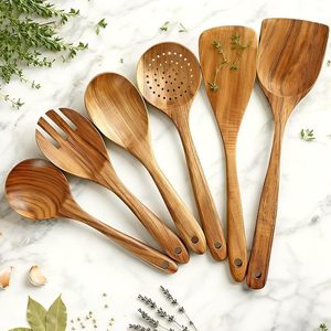 Juego de Utensilios de Cocina de Madera de Teca Natural Ecológicos Antiadherentes de 6 Piezas, Gran Venta 2025 - Product Image 4