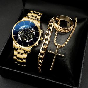 Ensemble de montres à quartz pour hommes en gros avec bracelet en acier inoxydable et collier pendentif – Montre de style professionnel et tendance - Product Image 3