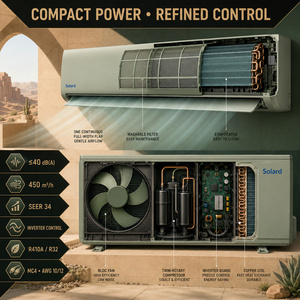 เครื่องปรับอากาศพลังงานแสงอาทิตย์ Solard 24V 48V 9000-36000BTU แบบแยกส่วนสำหรับใช้งานนอกกริด ระบบทำความเย็นและความร้อนสำหรับบ้านพักอาศัย รุ่น SLD-DCAC-9000A SLD-D - Product Image 5