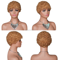 Perruque Courte Afro Bouclée en Gros pour Coupe Pixie 100% Cheveux Humains Vierge pour Femmes sans Dentelle