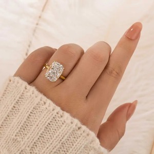 925 Moissanite 8.5Carat 10x14mm <b>Cushion</b> Cut Hidden Halo Engagement Travel <b>Ring</b> in Yellow & White Gold Plated for Women's - Product Image 6
