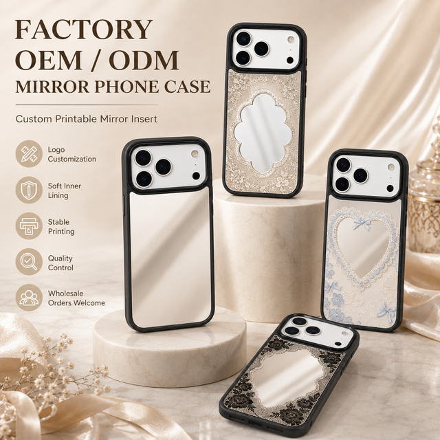 Custom Print Makeup Mirror Mobile Phone Case 2 in 1 TPU Frame Microfiber Lining Shockproof for iPhone 16 17 18 Pro Max Covers