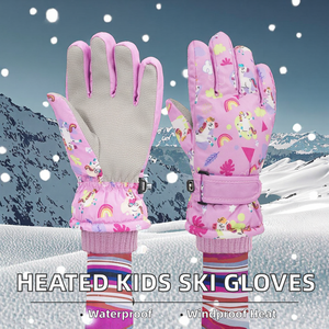 Girls Pink Unicorn Print Insulated Ski <b>Gloves</b> <b>With</b> Hook And Loop Closure Winter Outdoor Use - Product Image 2