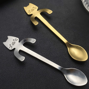 Cuillère à chat en acier inoxydable 304, cuillère à mélanger de dessin animé pour café, desserts, gâteaux, qualité alimentaire - Product Image 3