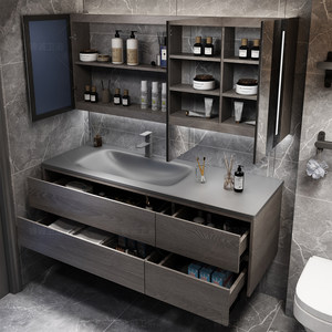 Modern luxury waterproof rock panel hot bending integrated basin all aluminum honeycomb aluminum bathroom cabinet - Product Image 6