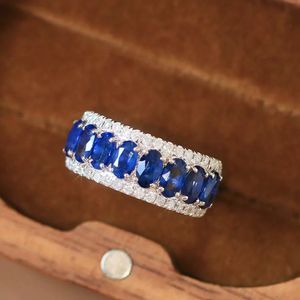 Anillo de Diamantes de Oro Real de 18k de Lujo y Moda Xinfly, Certificado GRC, Gema de Zafiro Azul Natural para Bodas y Fiestas - Product Image 2