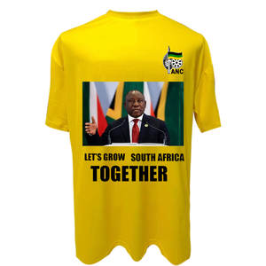 Camiseta de la campaña ANC Cyril Ramaphosa Let's Grow South <span class=keywords><strong>Africa</strong></span> Together, camiseta amarilla con estampado personalizado del partido político - Product Image 2