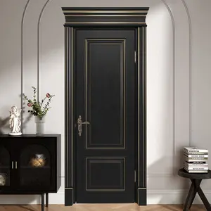 Vendas populares de portas de madeira pretas com desenho de coluna romana, proteção ambiental, portas modernas de madeira maciça para quartos internos