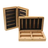 Andmade-caja de almacenamiento de herramientas de bambú sólido, caja pequeña de madera para pesca con mosca
