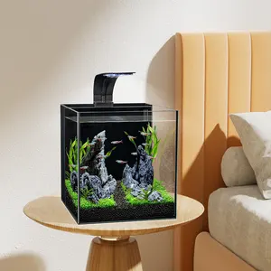 Yee Ultra Clear Glass Aquarium Desktop Ecological Aquatic Plant Tank Mini Betta Fish Tank With Reef Led Aquarium Light