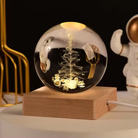 Arbre de Noël Sculpté 3D USB ELK Boule de Cristal en Verre Veilleuse Lampe Led Lumières Base en Bois Lumières de Noël Décoration Cadeau