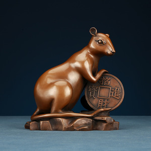 Figura de cobre del zodiaco de la rata, escultura de animales de cobre hecha a mano, decoración de escritorio para el hogar y la oficina, regalo de Año Nuevo Chino - Product Image 1