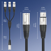 Kabel Audio 3-in-1 60cm Laris Manis, XLR Male 3 XLR Female, Splitter 3-Arah Multifungsi untuk Mikrofon, Amplifier, Speaker