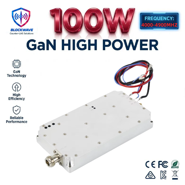 BLOCKWAVE 100W GaN Wideband RF Power Amplifier Module 4.0-4.9GHz High Gain Signal Booster Aluminum AntiDrone UAV Security